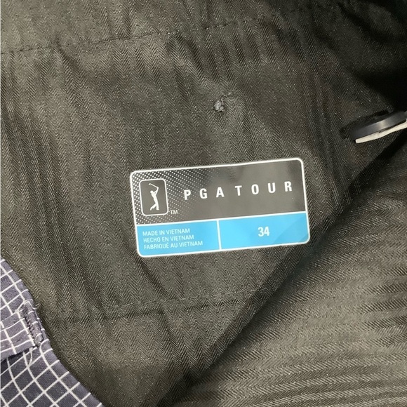 Men's PGA Tour 34 Medium Chino Khakis Shorts Golf Blue Grid Lightweight 5 Pocket - Picture 6 of 7